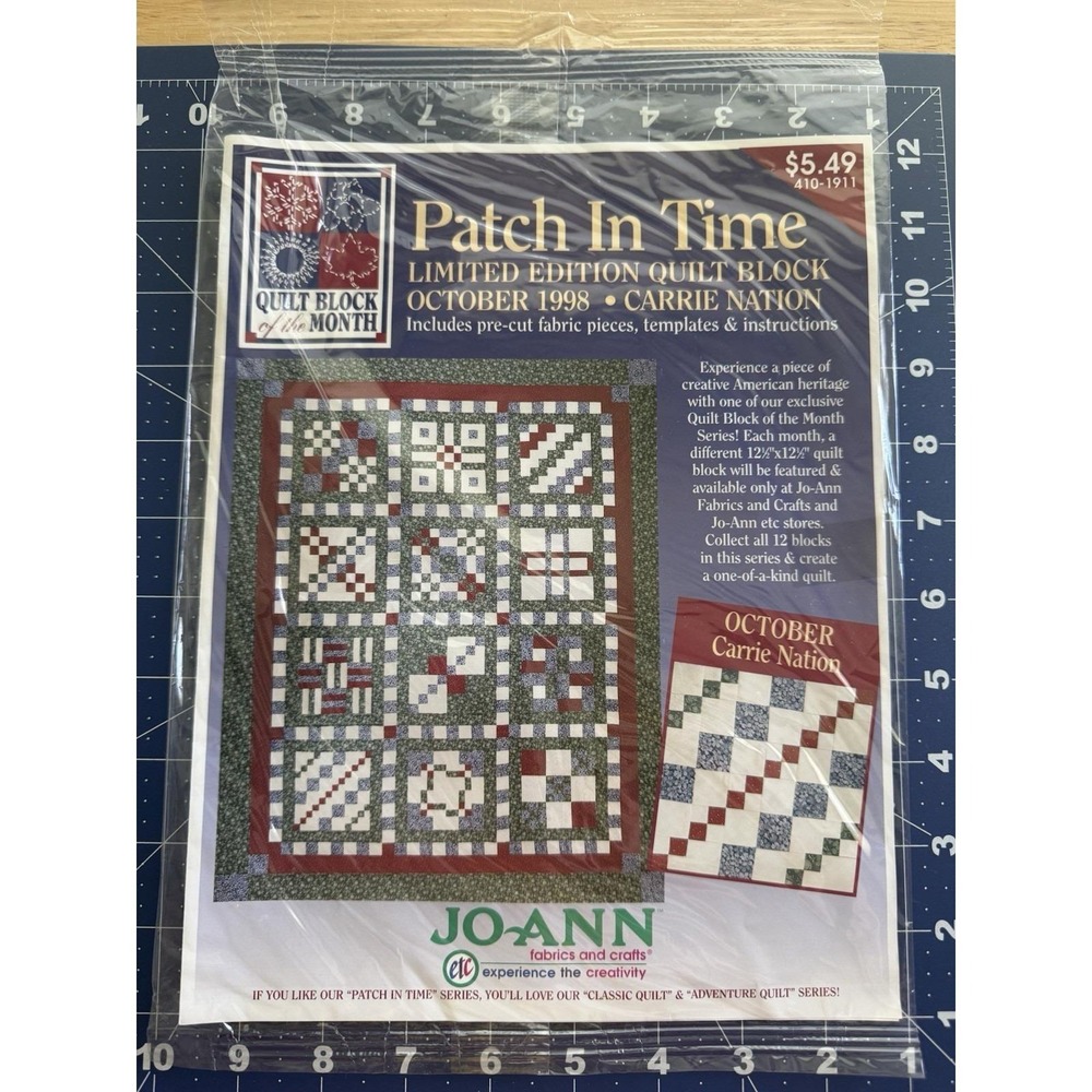 Joann 1998 Limited Edition Patch In Time Quilt BOM Kit October Carrie Nation